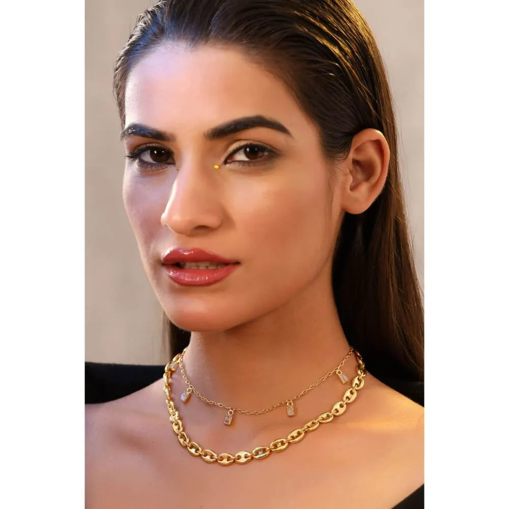 Zurooh 18K Gold Plated Moonstone and Shell Link Chain Layering Set