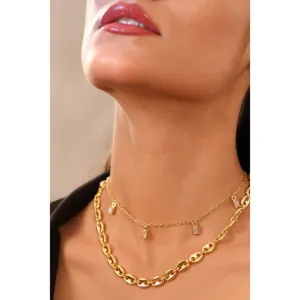 Zurooh 18K Gold Plated Moonstone and Shell Link Chain Layering Set